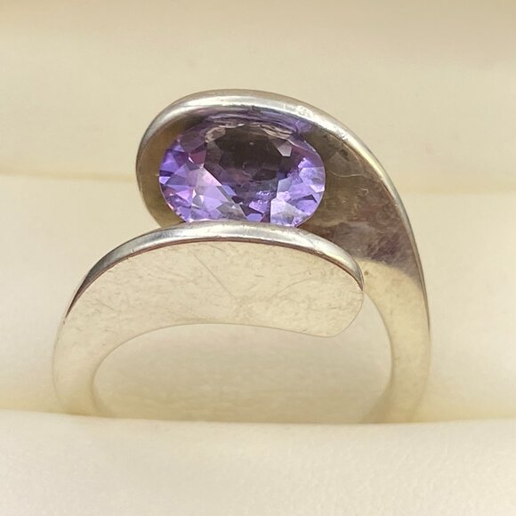 Rare Blue Purple Topaz Sterling Silver Modernist Ring Sz. 8.75 - 7.4 gm 3 Carats - Picture 16 of 16